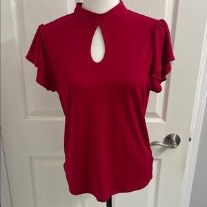 Adrianna Papell Blouse Flutter Sleeves Keyhole Front Mandarin Collar Size S